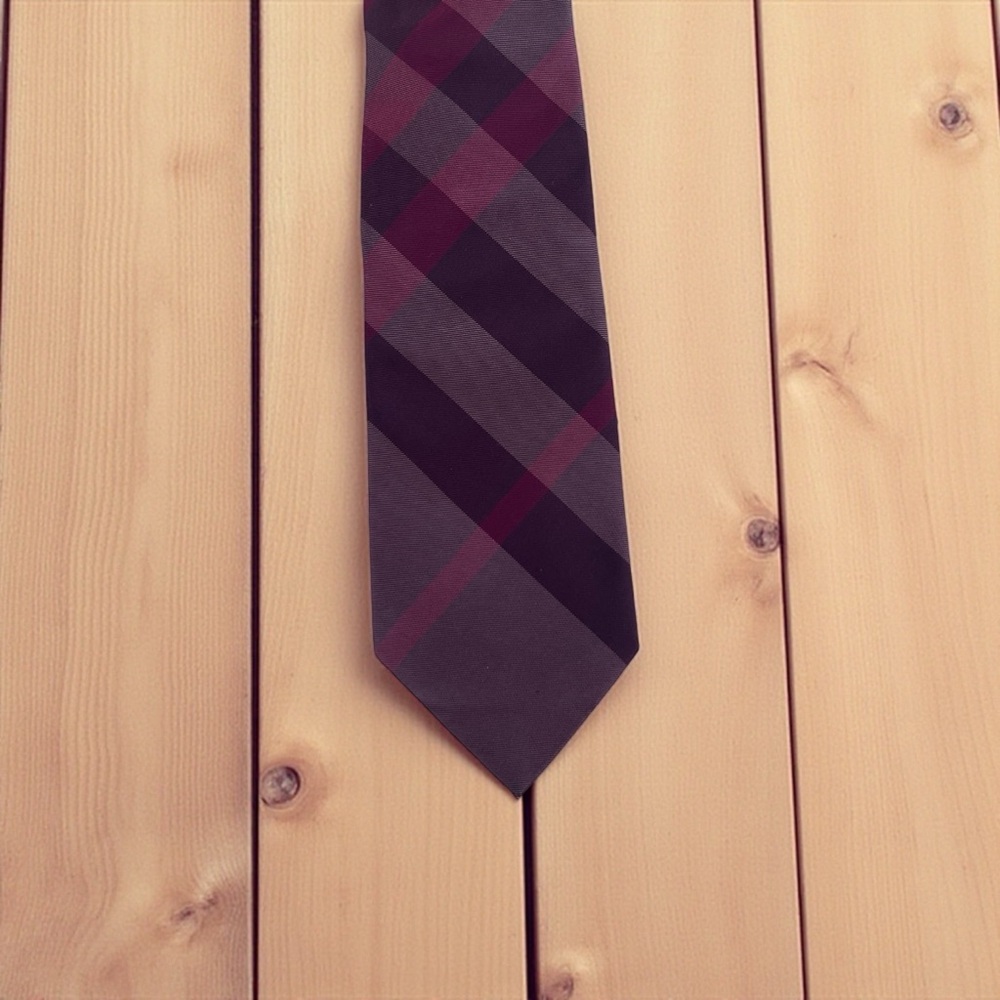Burberry Checkered Tie in Burgundy and Pink